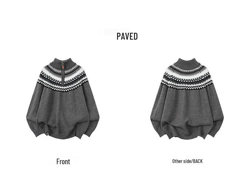 Fair Isle Patchwork Ethnischer Pullover - Unisex Retro Jacquard Reißverschluss Pullover