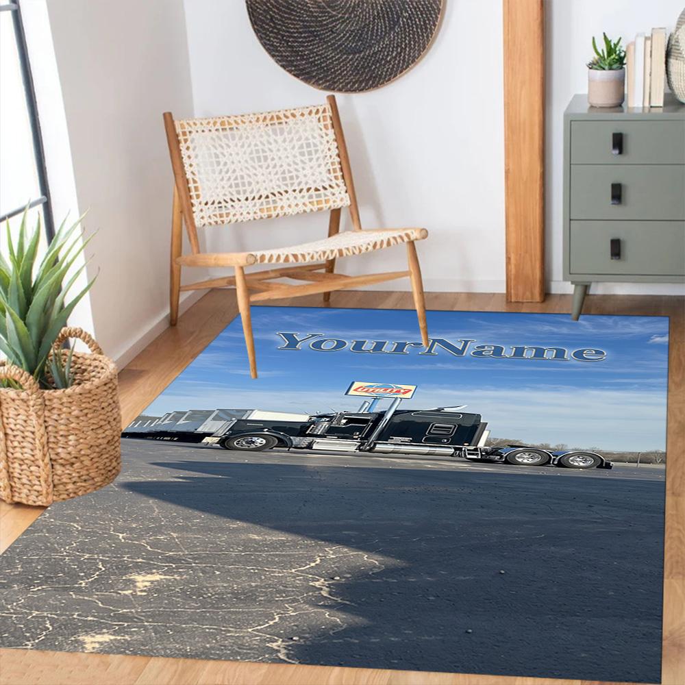 Kw Heavy Trucks Customizable Name Area Rug Design for Living Rooms Game Room Bedrooms Kitchen Anti-slip Rug Decorate Offices Perfect Gift for Women/Me