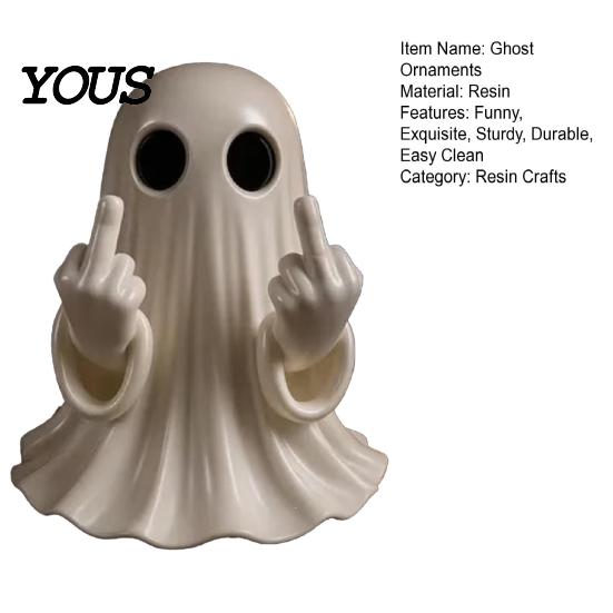 Stable Ghost Ornament Halloween Figurine, Funny Spooky Middle Finger Statue, Table Decorations, Cartoon Decor Cute Resin Holiday Desktop