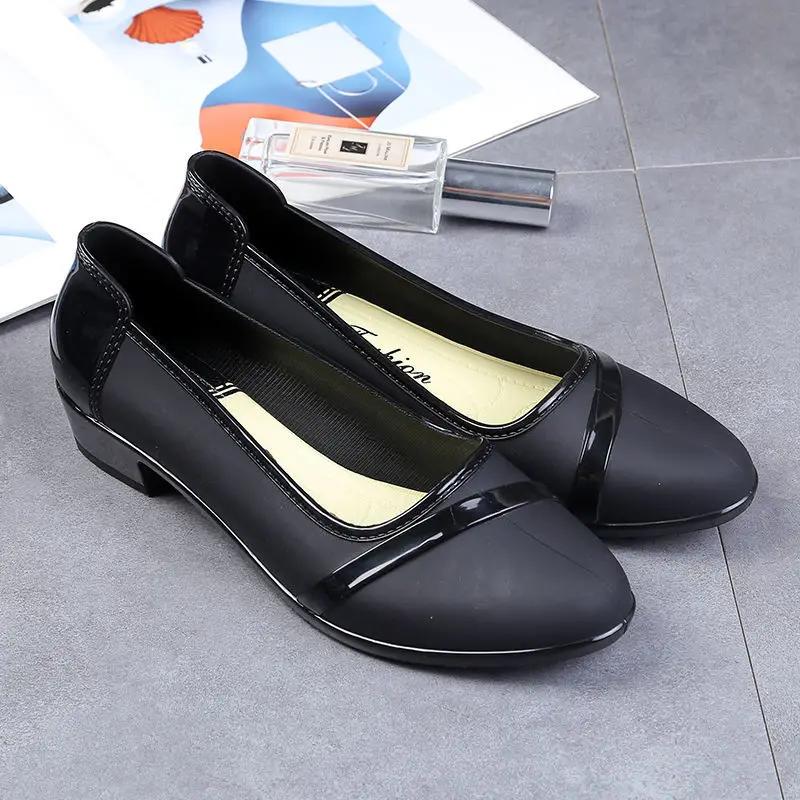 Fashionable Korean-style Adult Low-top Waterproof Shoes Short Tube Rain Shoes Mid-heel Anti-slip Rainboots Kitchen Work Shoes