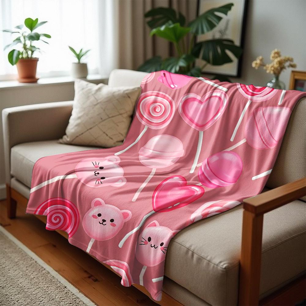 Pink Animal Lollipop Soft Flannel Blanket Breathable Warm Throw for Office Car Sofa Kids Room Birthday Xmas Gift