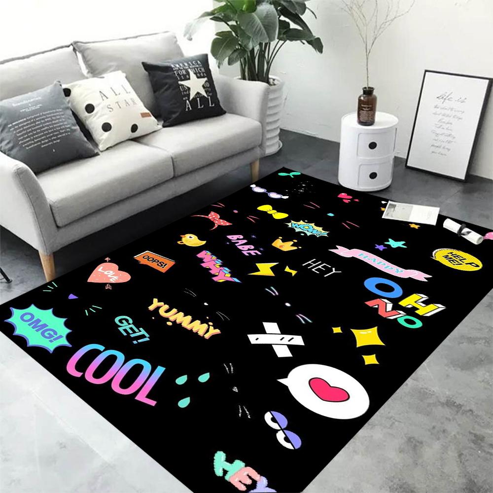 Black Cartoon Print Carpet for Living Room Decor Bedroom Bedside Leisure Area Floor Mats Welcome Rug Gift