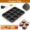 4/2Pcs Mini Brownie Pans 12 Cavity Non-stick Muffin Baking Pan Bakewares Square Cupcake Baking Molds for Home Gathering Baking