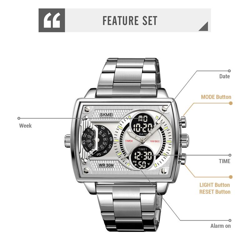 Skmei Digital Sportsklokke Business Herre Kvarts Klokker Vanntett Kronograf Dobbel Visning Originale Armbåndsur