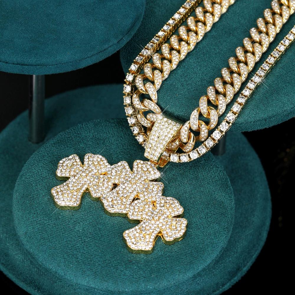New Hip Hop Stacked Cross Pendant Tennis Chain Necklace,with Cuban Chain Crosses Necklaces Fashion Jewelry,For Men And Women