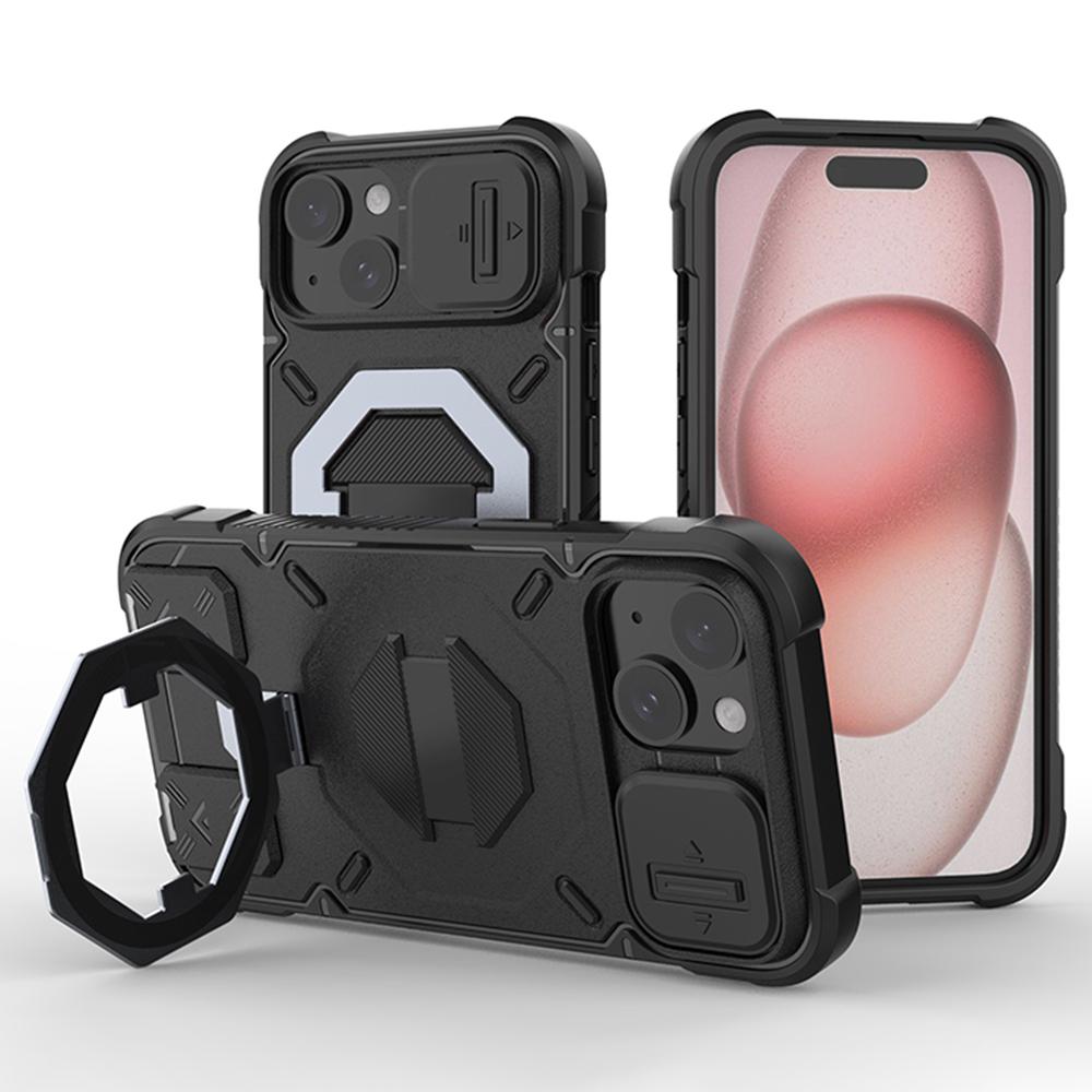 Für iPhone 15 Hülle Kompatibel mit MagSafe PC+TPU Ständer Handyhülle mit Lanyard