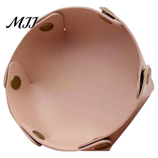 Home Office Storage Solution PU Leather Folding Tray, Waterproof Portable Jewelry Dish, Trinket Dish Retro Rivet Desktop Organizer Tray for