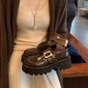 Grape mother has the same style, college style square buckle, lazy person with one foot, muffin thick heel, thick sole, loafer small leather s