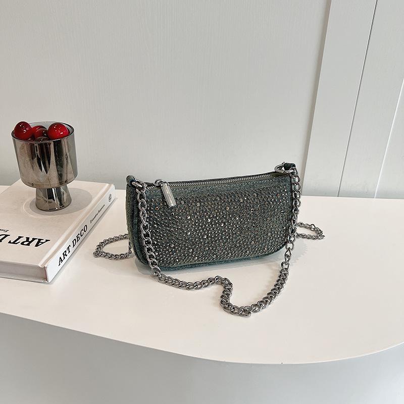 

Горячая джинсовая цепочка с бриллиантами, модная сумка под мышкой, женская сумка 2024 года, новая осенняя популярная сумка Niche Temperament на одно плечо через плечо зелёный