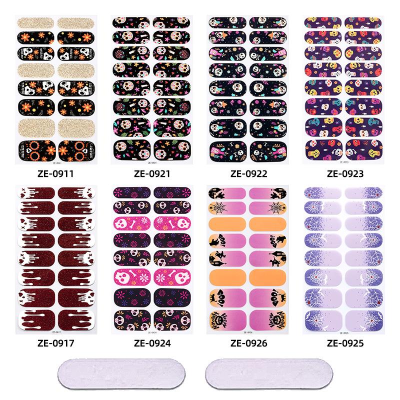 Halloween Glow-in-the-Dark Nail Wraps Set – Self-Adhesive Glitter Nail Stickers, Spooky Party DIY Manicure