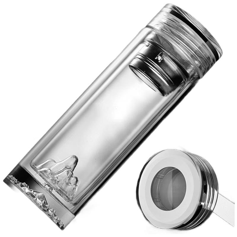 Yisijia Double-Wall Glass Tea Mug with Transparent Lid