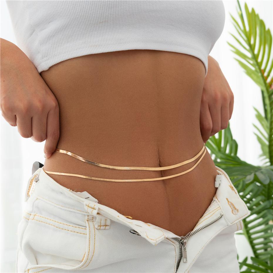 Stainless Steel Double-layer Flat Snake Chain Waist Jewelry for Women