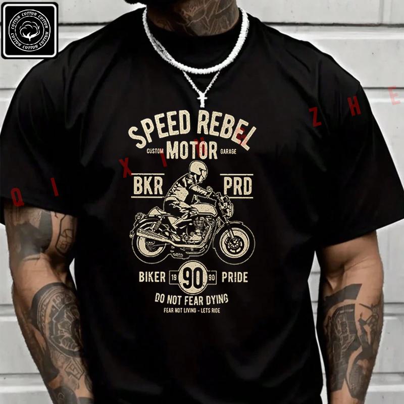 Speed Rebel Motor Moto T Shirt Men's Cotton Casual Short Sleeved Round Neck T-shirt Tee