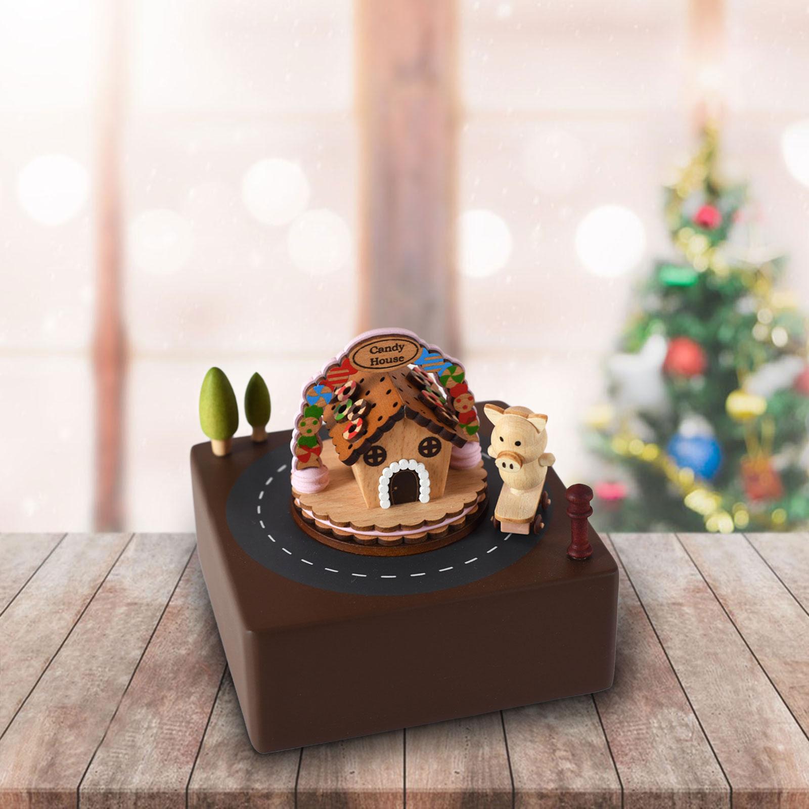 Деревянная музыкальная шкатулка в виде свинки, музыкальная шкатулка, креативная статуэтка, настольное украшение для юбилея, подарка на день рождения, фестиваля, Рождества, детей