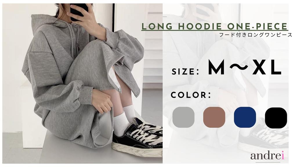 andrei Hooded Long Long Side Loose Loungewear Size Women's Dress, Sleeves, Fleece-Lined, Slits, Casual, Fall/Winter (Black, XL)