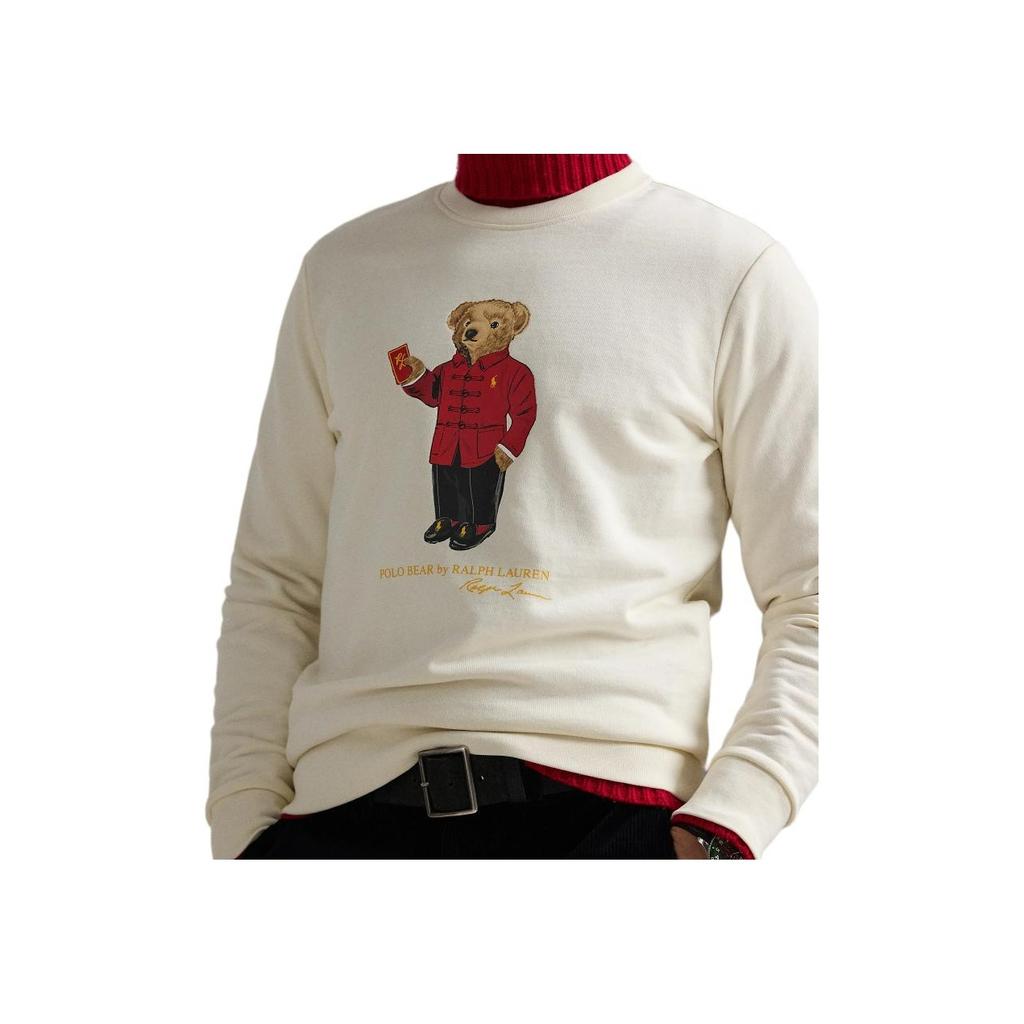 Polo Ralph Lauren Spring Summer New Year Collection Solid Color Bear Pattern Printed Crew Neck Long Sleeve Sweatshirt MNPOKNI16824134-NATURAL