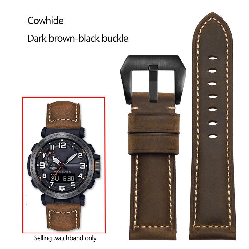 24mm Matný kožený řemínek na hodinky z hověziny, italský, pro sérii Casio PROTREK PRG-600/PRG-650/PRW-6600, náramek pro outdoorové sporty