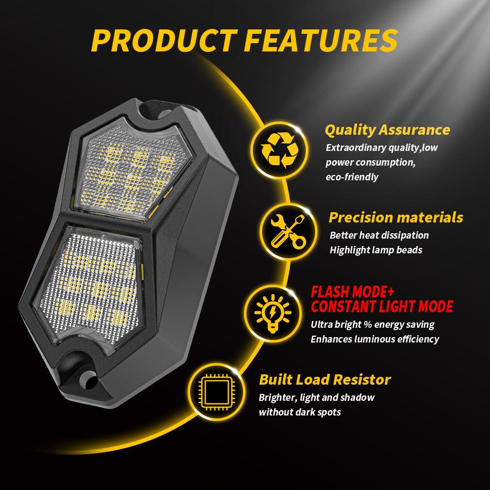 4PC 18LED Car LED Rock Light 12V 24V LED Underbody Light for Vehicle Off-Road Van Lorry RV Atmosphere Light Warning Signal Lamp