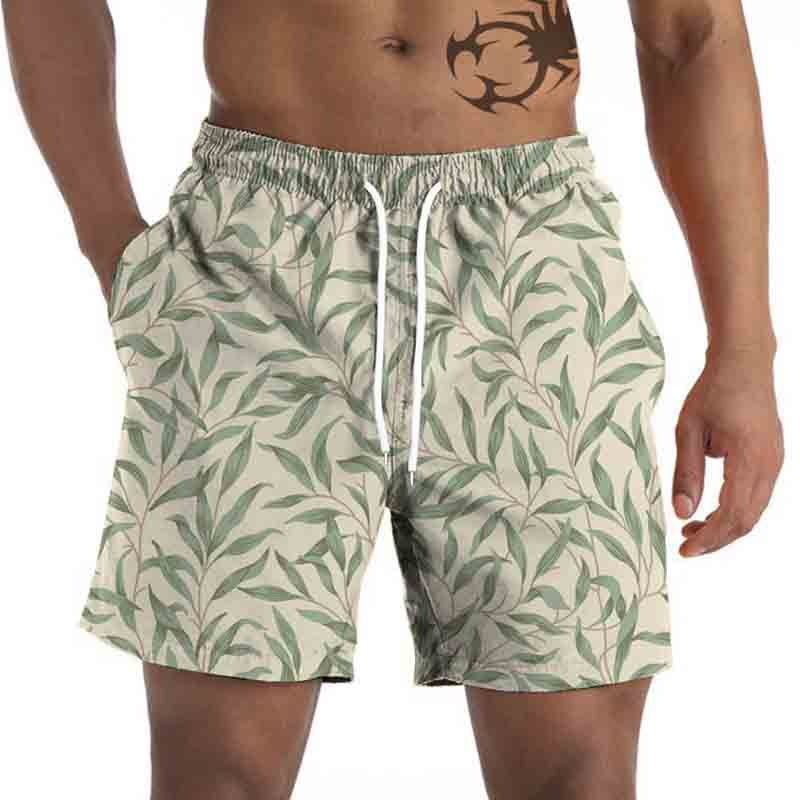 Men's Summer Casual Beach Shorts Palm Tree Print Quick Dry Drawstring Waist