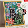Frameless Pearl Painting DIY Kit Elegant Black Cat with Colorful Flowers 3D Sparkling Bead Canvas Relaxing Creative Craft for Art Lovers
