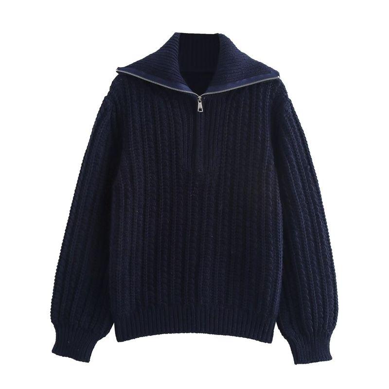 Kaslead New Arrival Women's Clothing Fashion Style Fashion Thick Needle Loose Half Zipper and Lapel Knitted Pullover Sweater