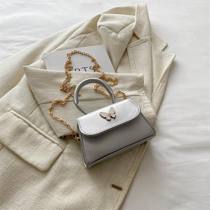 

Mini Butterfly Handheld Women s Bag Stylish Casual Square Bag In White Khaki Gold срібний