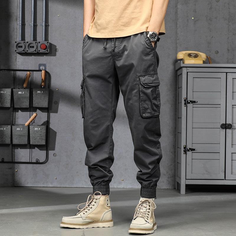 Retro overalls men's sports casual pants summer solid color leggings trendy brand high-end men's clothing