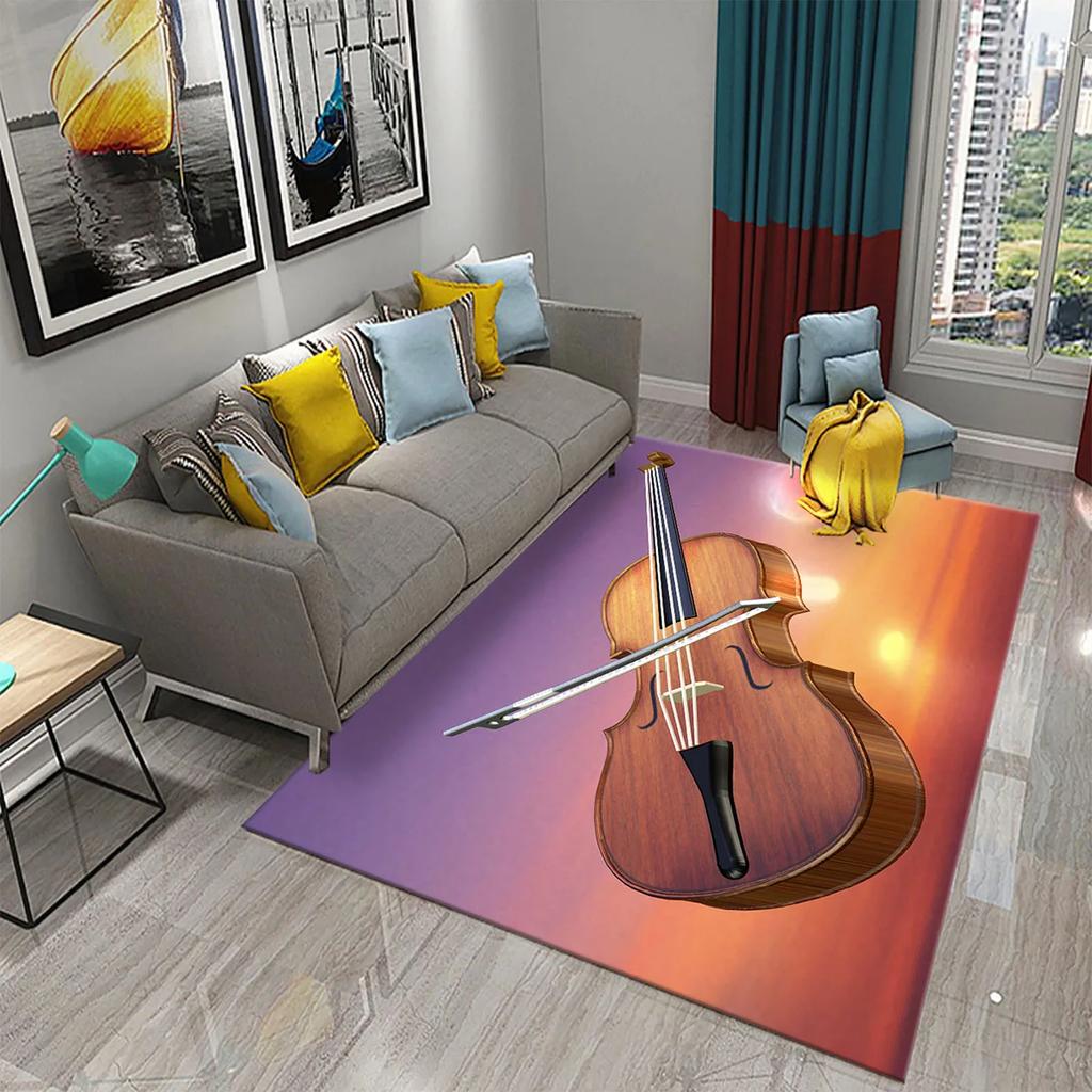 3D Violin Carpet Modern Music Flower Area Rug for Kitchen Bathroom Anti-Skid Rug Carpet Home Decor Living Room Bedroom Floor Rug