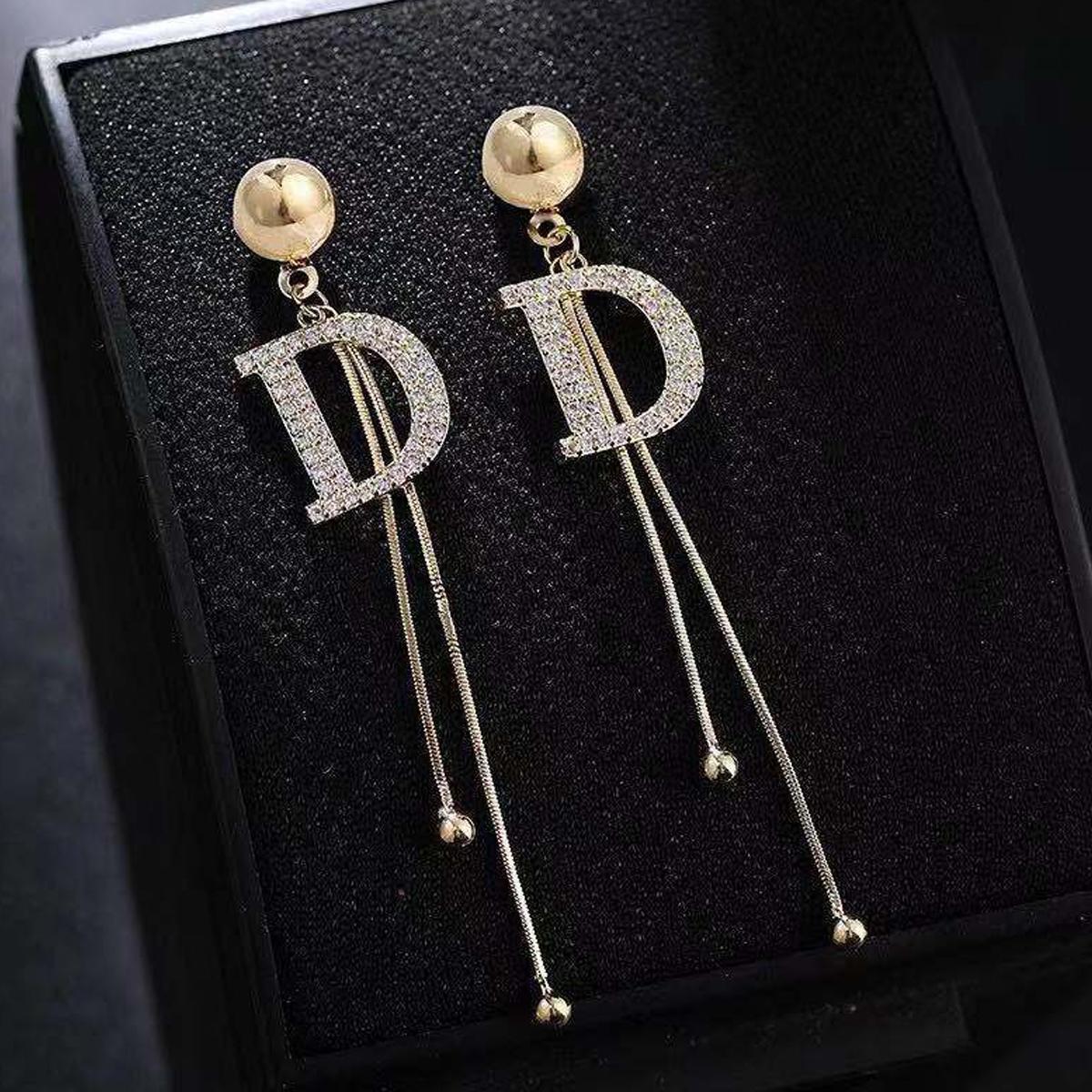 

Темпераментные длинные серьги с буквой D золотого цвета, модные серьги-кисточки, сетчатые женские серьги