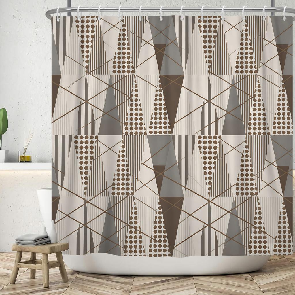 Modern 3D Geometry Shower Curtains Minimalist Lattice Waterproof Polyester Fabric Bathroom Accessories Black Gray Bath Curtains