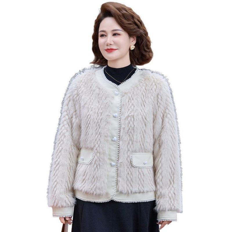 

Зимняя норковая вельветовая куртка средней длины женская осенне-зимняя меховая интегрированная искусственная меховая короткая куртка 5XL [recommended 150-80kg] бежевый