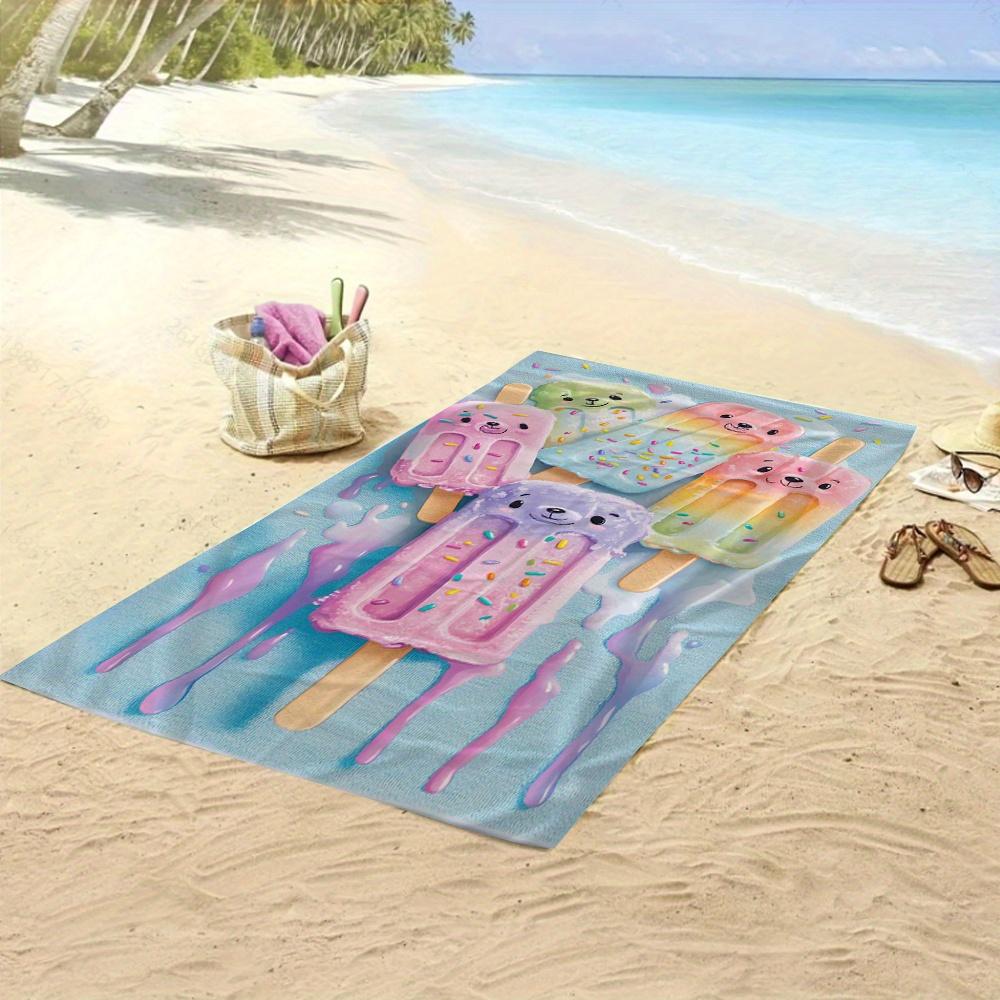 1 Stück Bären-Eis am Stiel Strandtuch Niedliche Cartoon-Eiscreme-Druck Schnelltrocknend Mikrofaser Großes Badetuch Für Kinder Mädchen Sommer Schwimmbad
