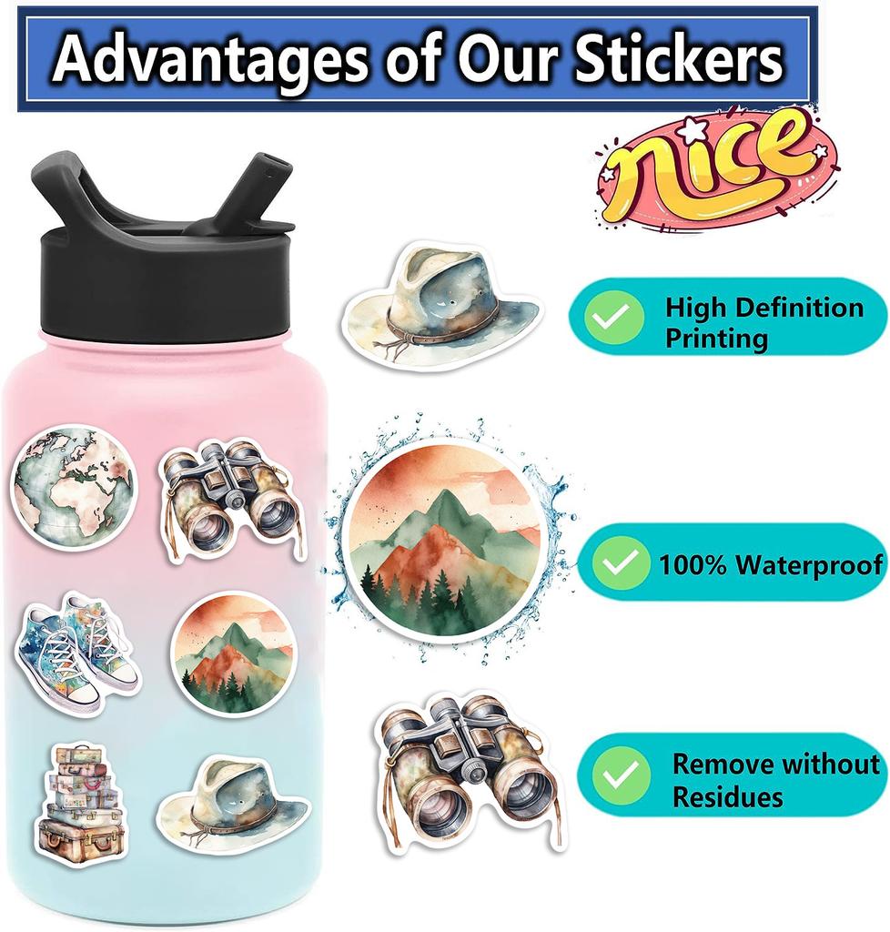 50 Watercolor INS Outdoor Graffiti Stickers Personalized Decorative Guitar Notebook Suitcase DIY Waterproof Stickers
