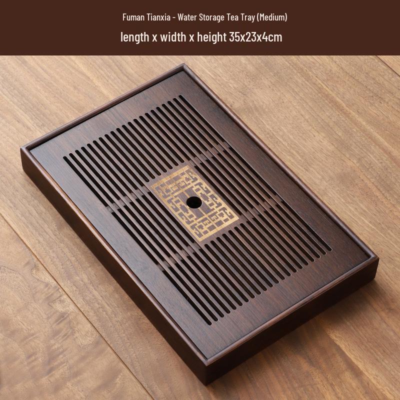 Bamboo Tea Tray with Water Storage - Simple Rectangular Design for Tea Sets