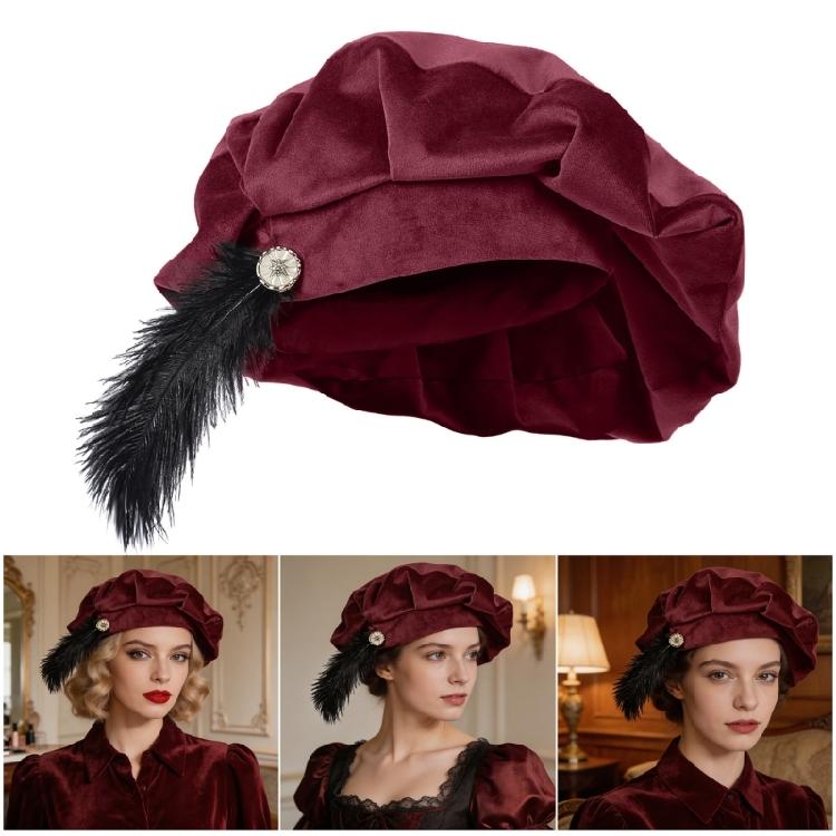 Renaissance Feather Hat Light Weight Polyester Medieval Beret Cap For Men Women Kid Halloween Renaissance Themed Event