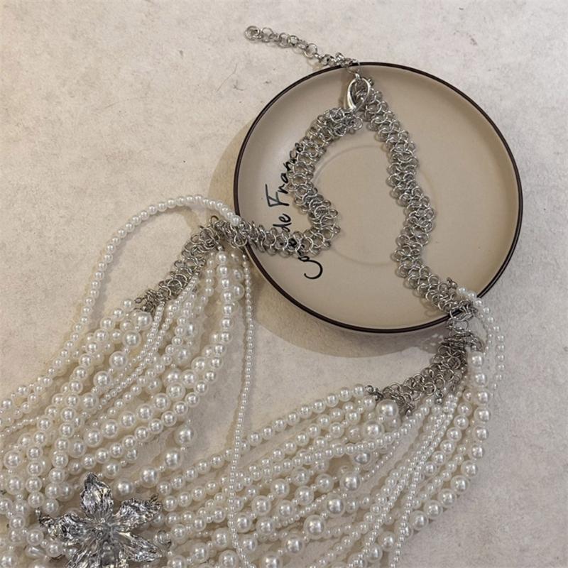 Fashionable Imitation Pearls Flower Waist Chain Belt Imitation Pearls Texture Perfect for Enhancing Party Outfits