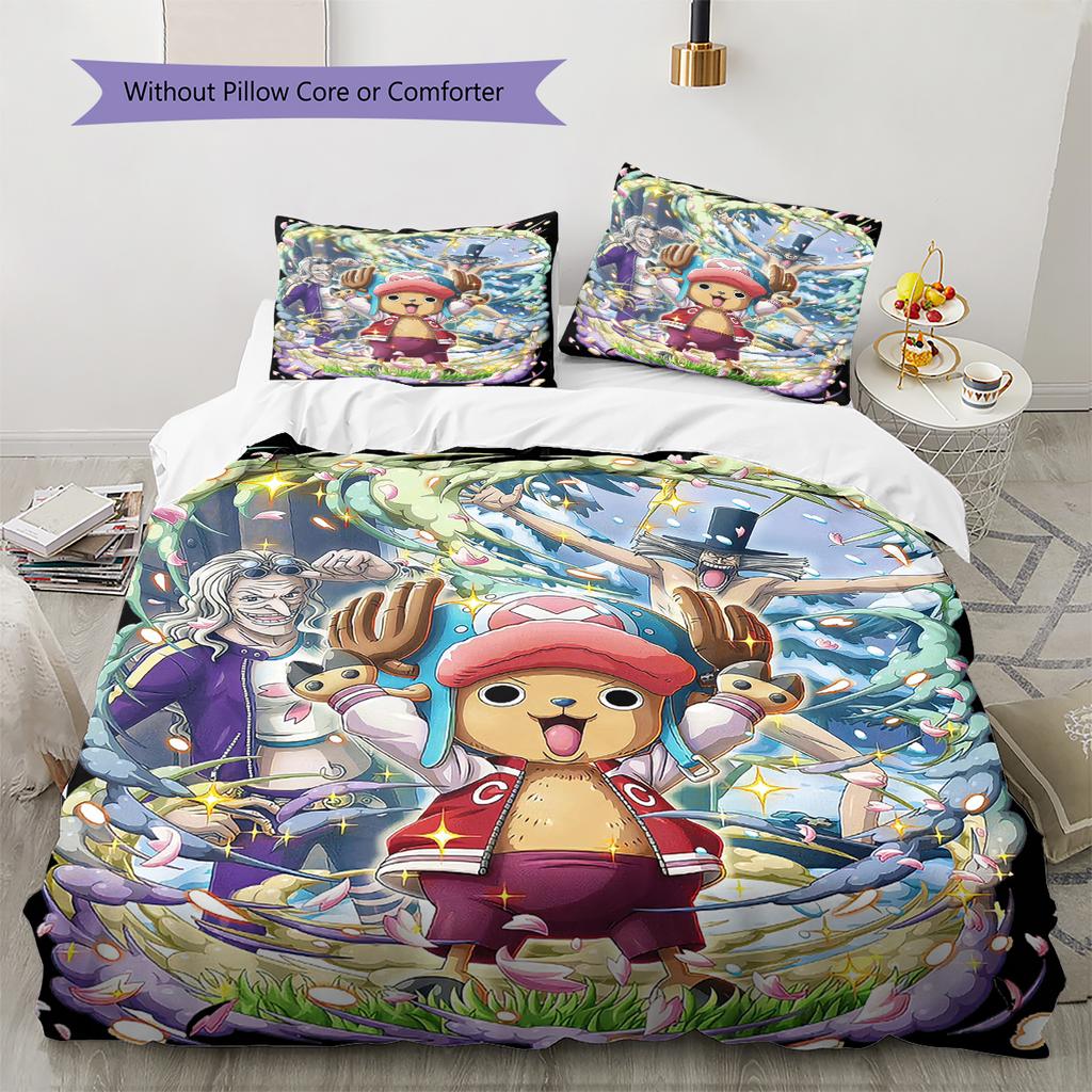Juego de Ropa de Cama con Estampado de Dibujos Animados Colcha Funda de Colcha Funda de Almohada Decoración del Hogar Regalo de Cumpleaños (1 * funda nórdica + 2 * fundas de almohada, sin núcleo)
