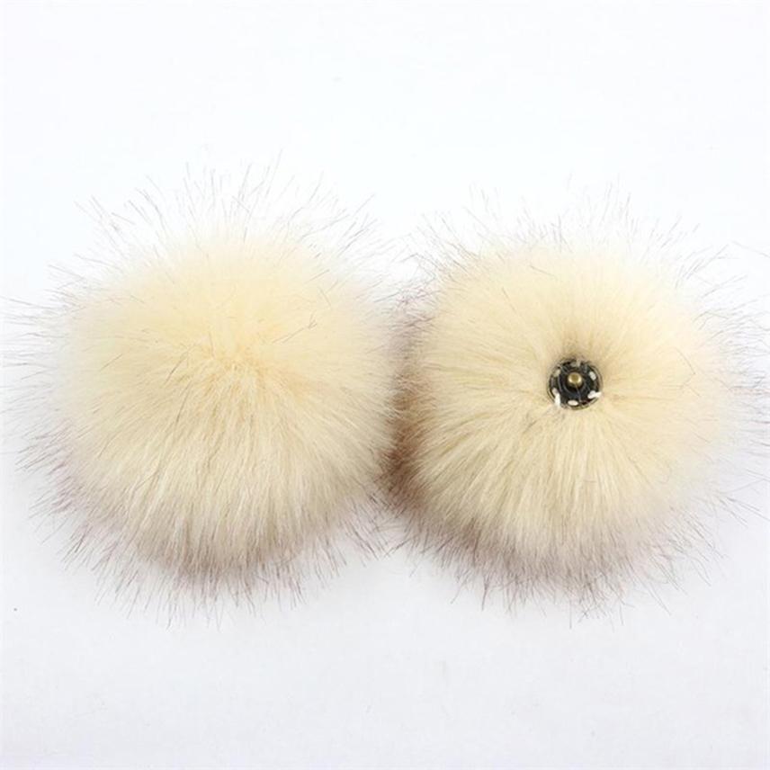 2Pcs Faux Fox Fur Pom-Pom for Hats DIY Crafts Hairball Hat Ball Pompom for Handicrafts with Press Button Toys Accessories