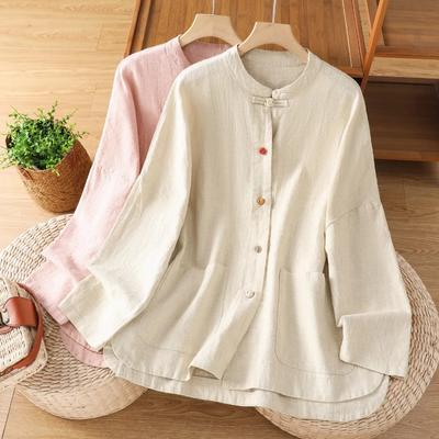 Cotton and Linen Retro New Chinese Style Shirt for Women Spring and Autumn New Cotton and Linen National Style Buttoned