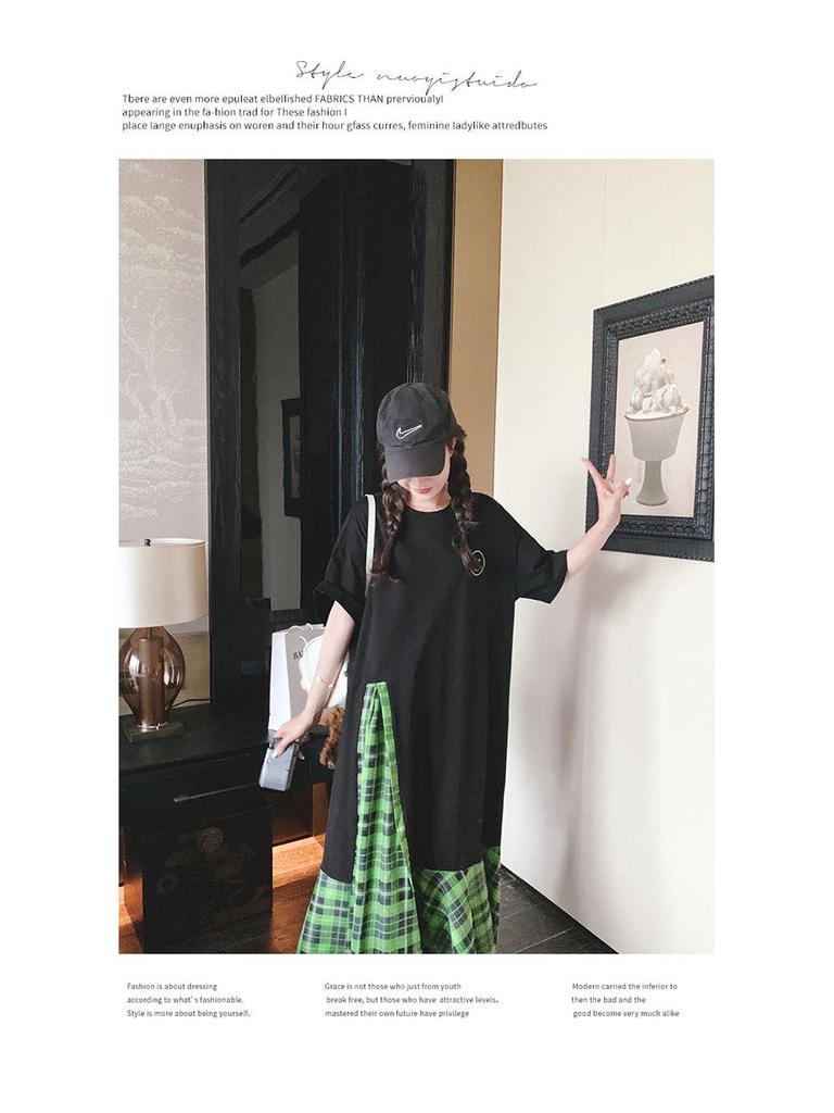 Women's French Retro Plaid Patchwork Dress - Summer Korean Style Chic, Hepburn-Inspired, Age-Reducing Temperament Skirt.