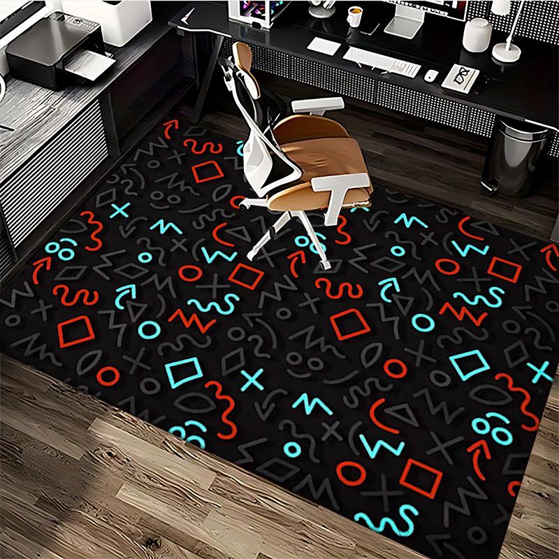 1pc Office Chair Mat with Retro 80s Neon Shapes and Characters - Festive Gift for Home or Office, Universal Seasonal Decor for Living Room, Bedroom, G