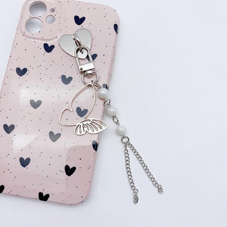 Sweet Bowknot Phone Chain Ornament Heart Beaded Cellphone Pendant Phone Lanyard