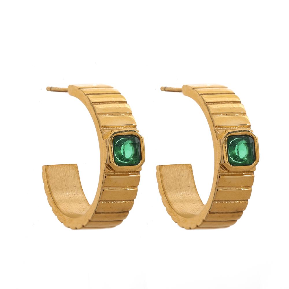 

Yhpup Trendy C Shape Geometric Stainless Steel Texture Unusual Earrings for Women High Quality Zircon Charm Jewelry Party Gift