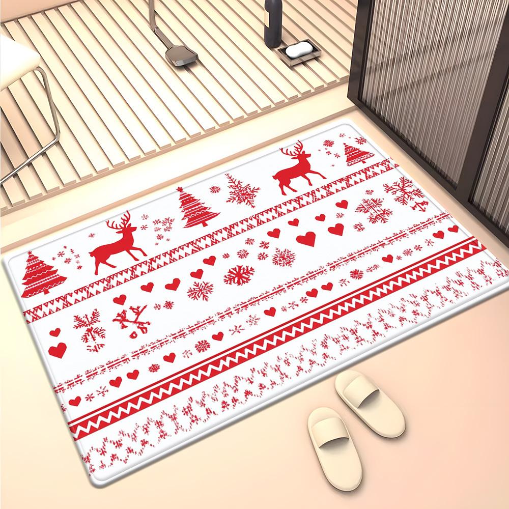 Weihnachten rot weiß Rentier Schneeflocke Muster Teppich Feiertagsdekoration festlicher Wohnzimmerteppich gemütliche Winterheimdekoration Xmas Geschenk
