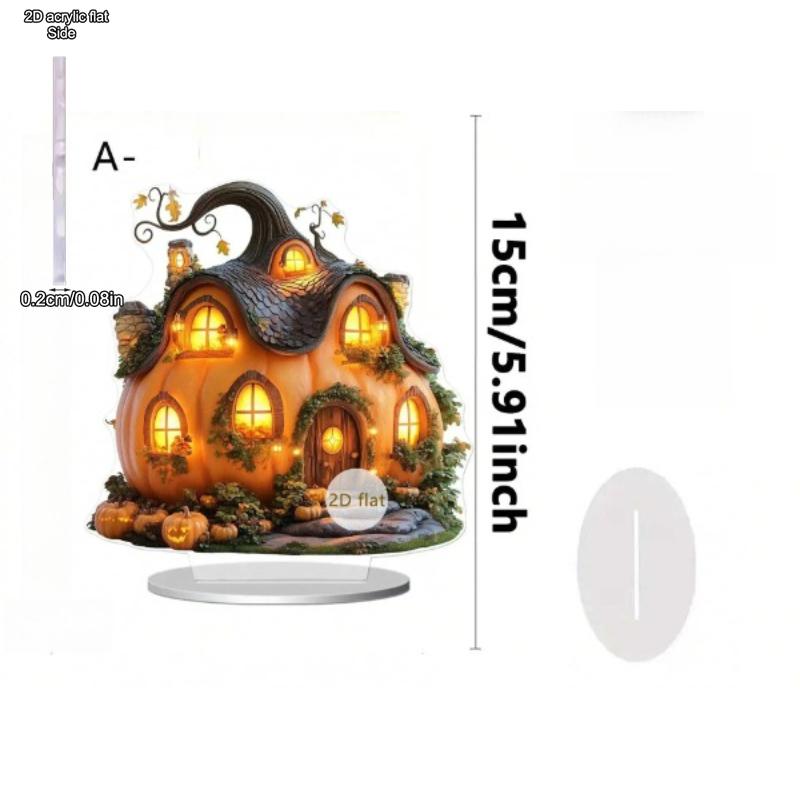 1pcs Halloween Pumpkin House Castle Bat and Ghost Acrylic Room Decoration - 2D Flat Acrylic Desktop Ornament, Four Seasons Decoration