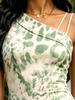 Summer Women's One Shoulder Midi Dress Tie-Dye Print Green White Bodycon Sundress