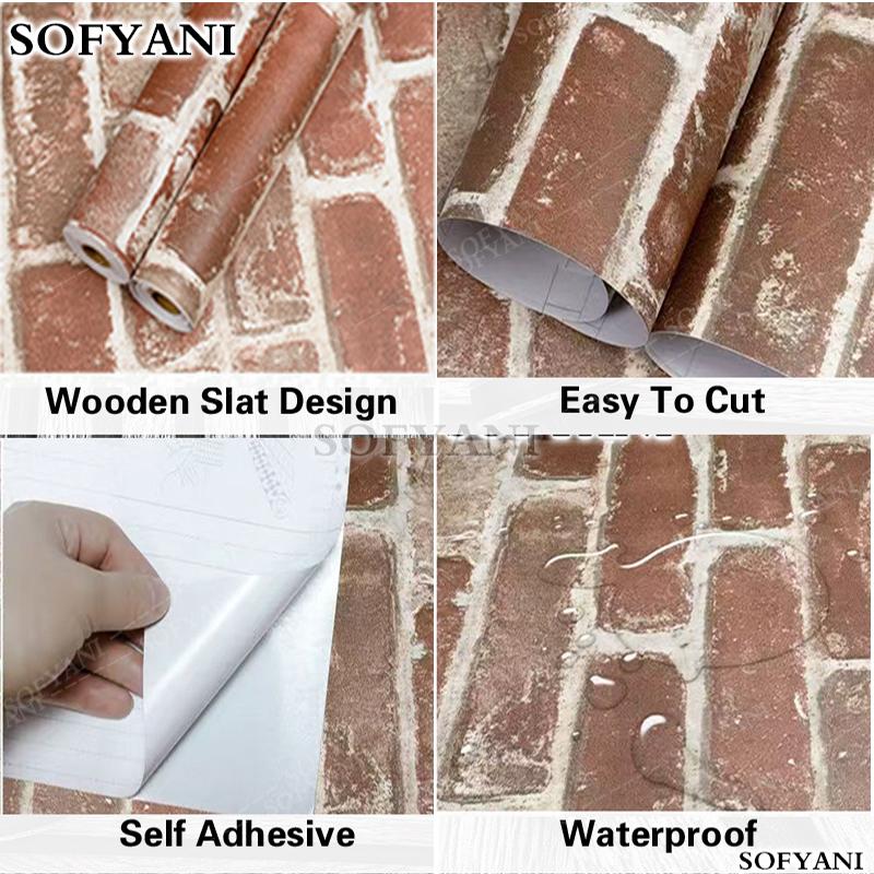 Retro antique brick pattern brown red brick/gray brick PVC self-adhesive wallpaper, used for home decoration vinyl film stickers