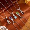 S925 Sterling Silver Art Deco Necklace Female Amethyst Peridot Geometric Pendant Light Luxury Clavicle Chain