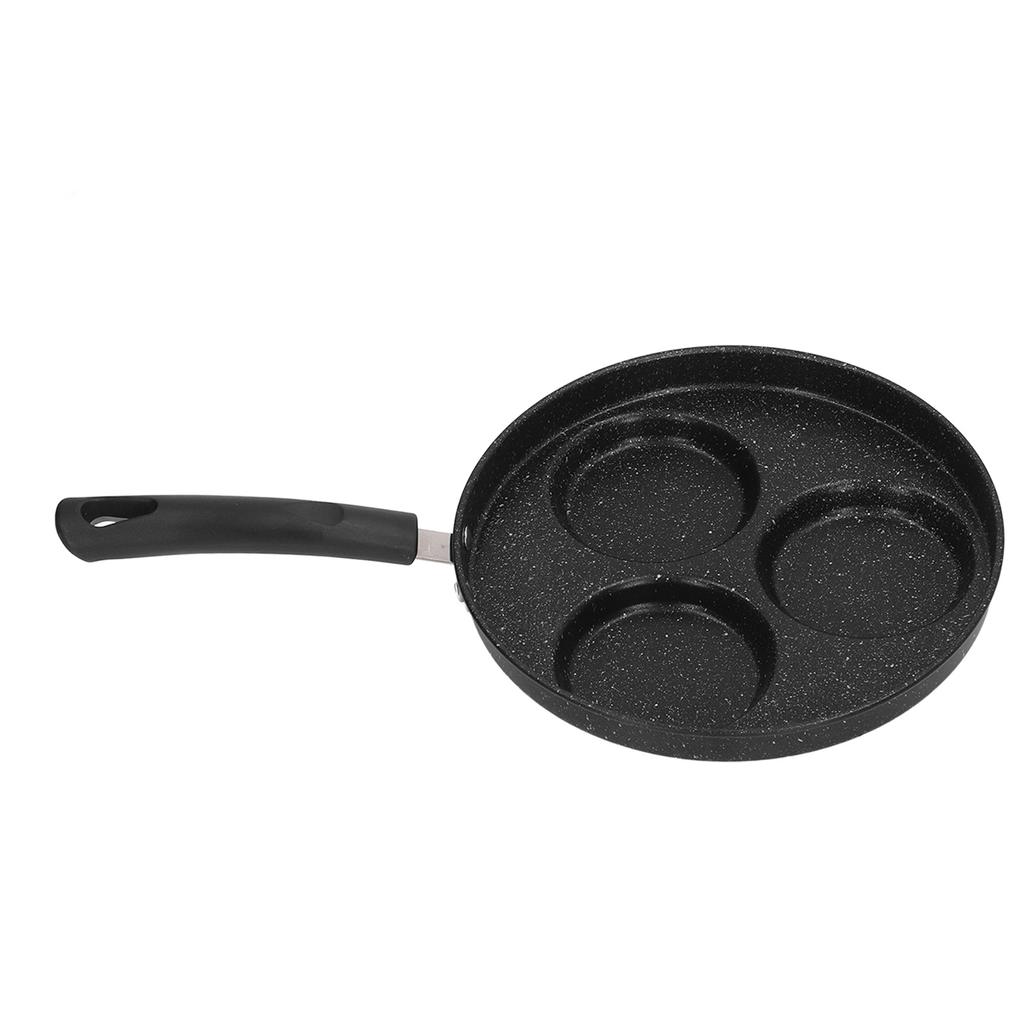 3 Cups Egg Hamburger Pan Metal Iron Heating Evenly Egg Cooker Pan with Comfortable Handle for
