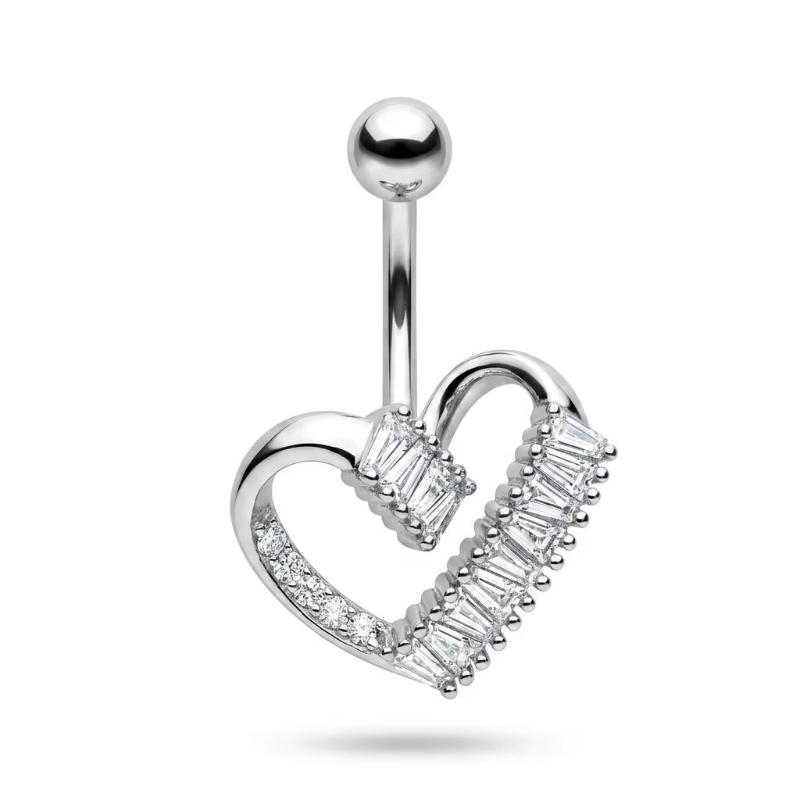 Crystal Dangling Heart Zircon Stainless Steel Navel Belly Button Piercing Jewelry For Women